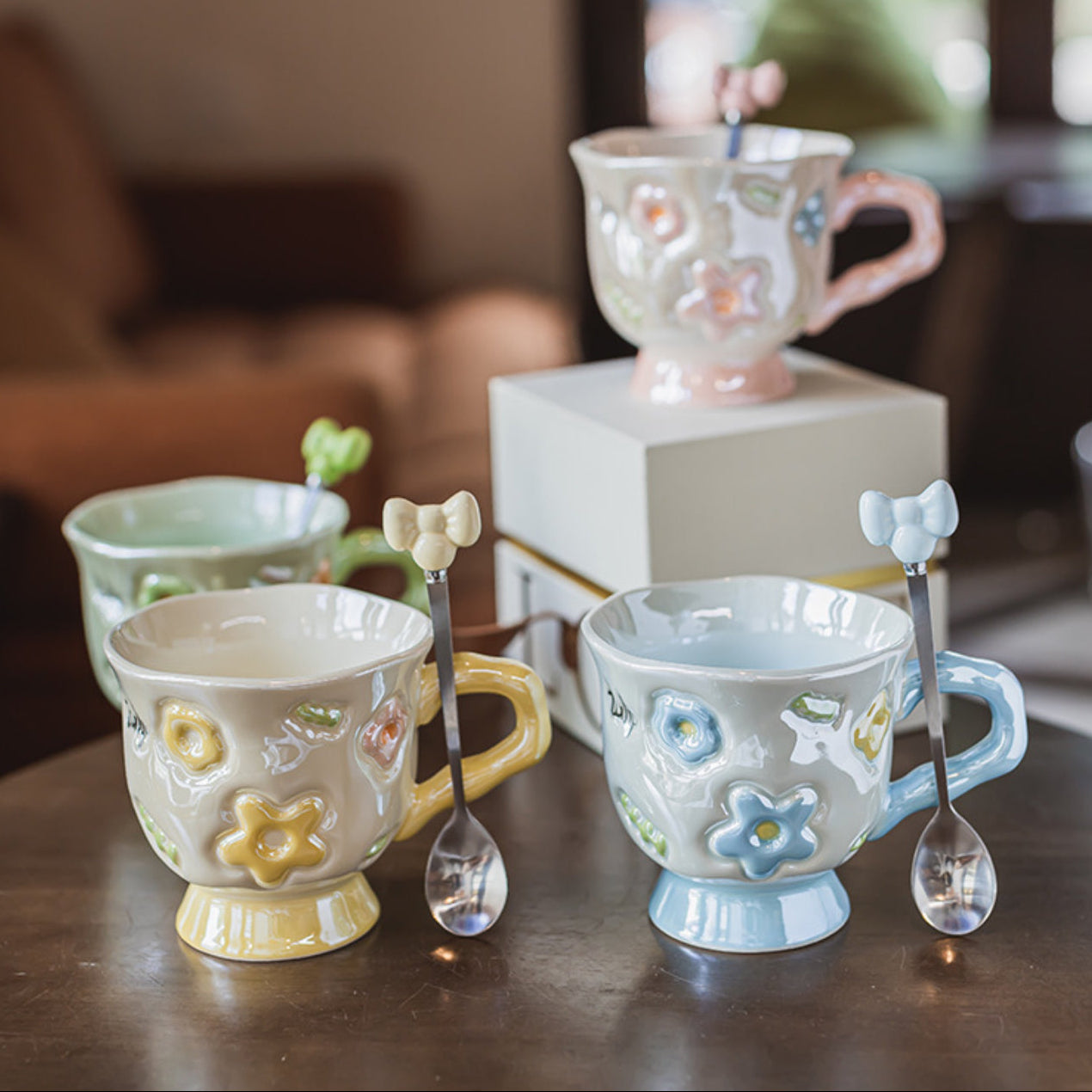 Embossed Flower Footed Mug