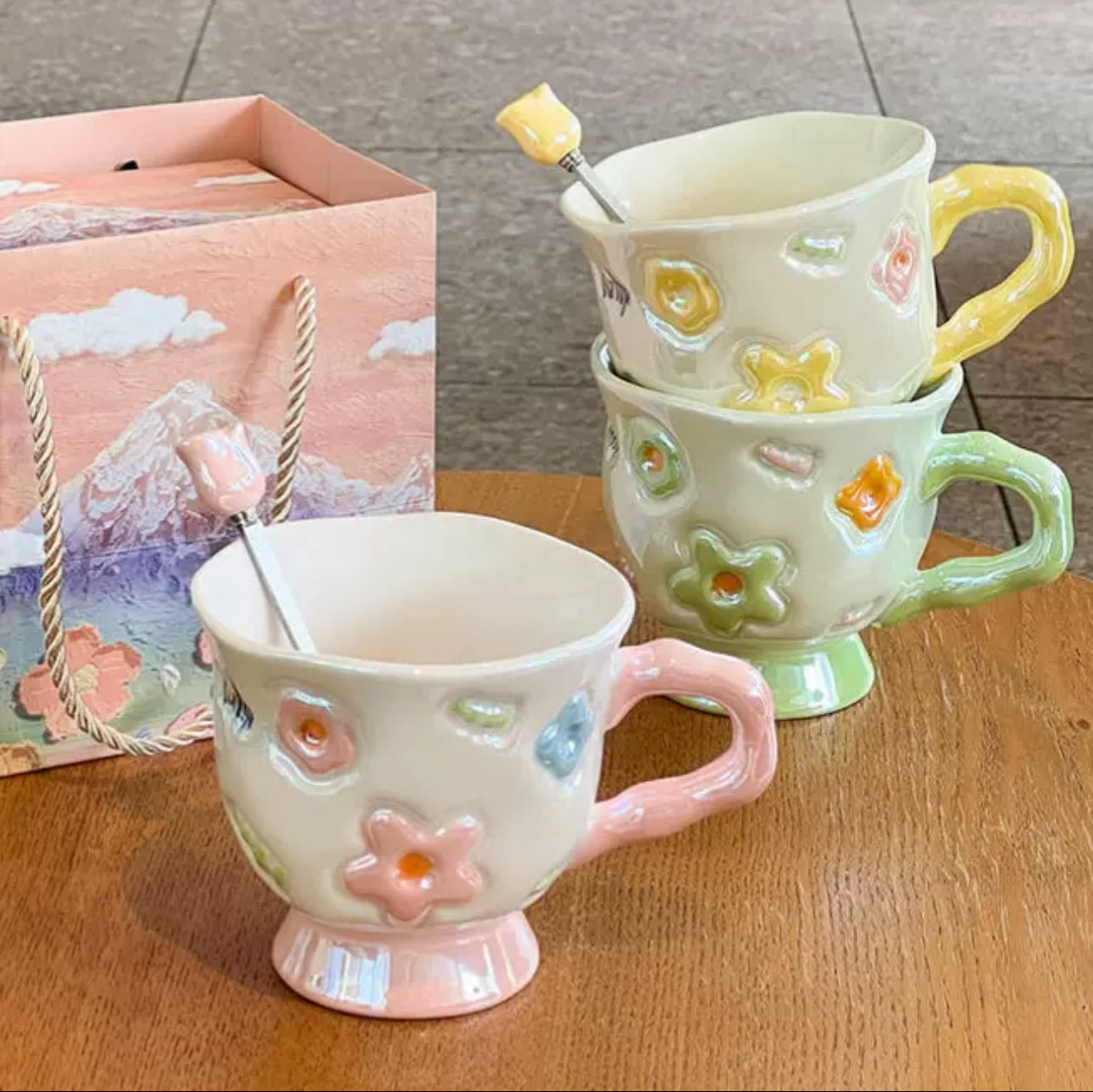 Embossed Flower Footed Mug
