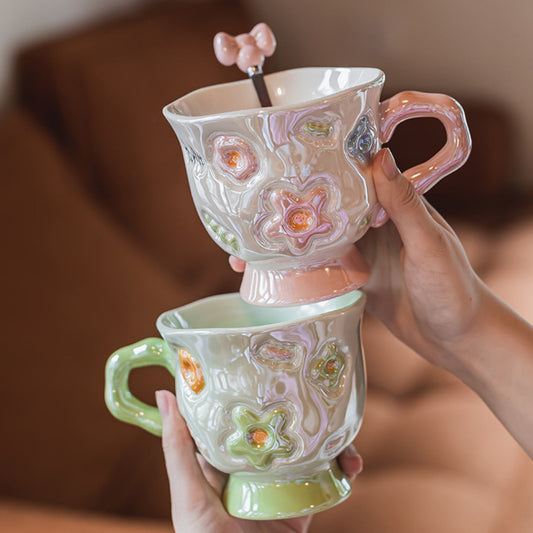 Embossed Flower Footed Mug