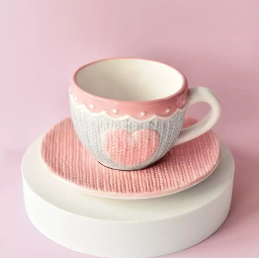 Knit Heart Cup & Saucer Set