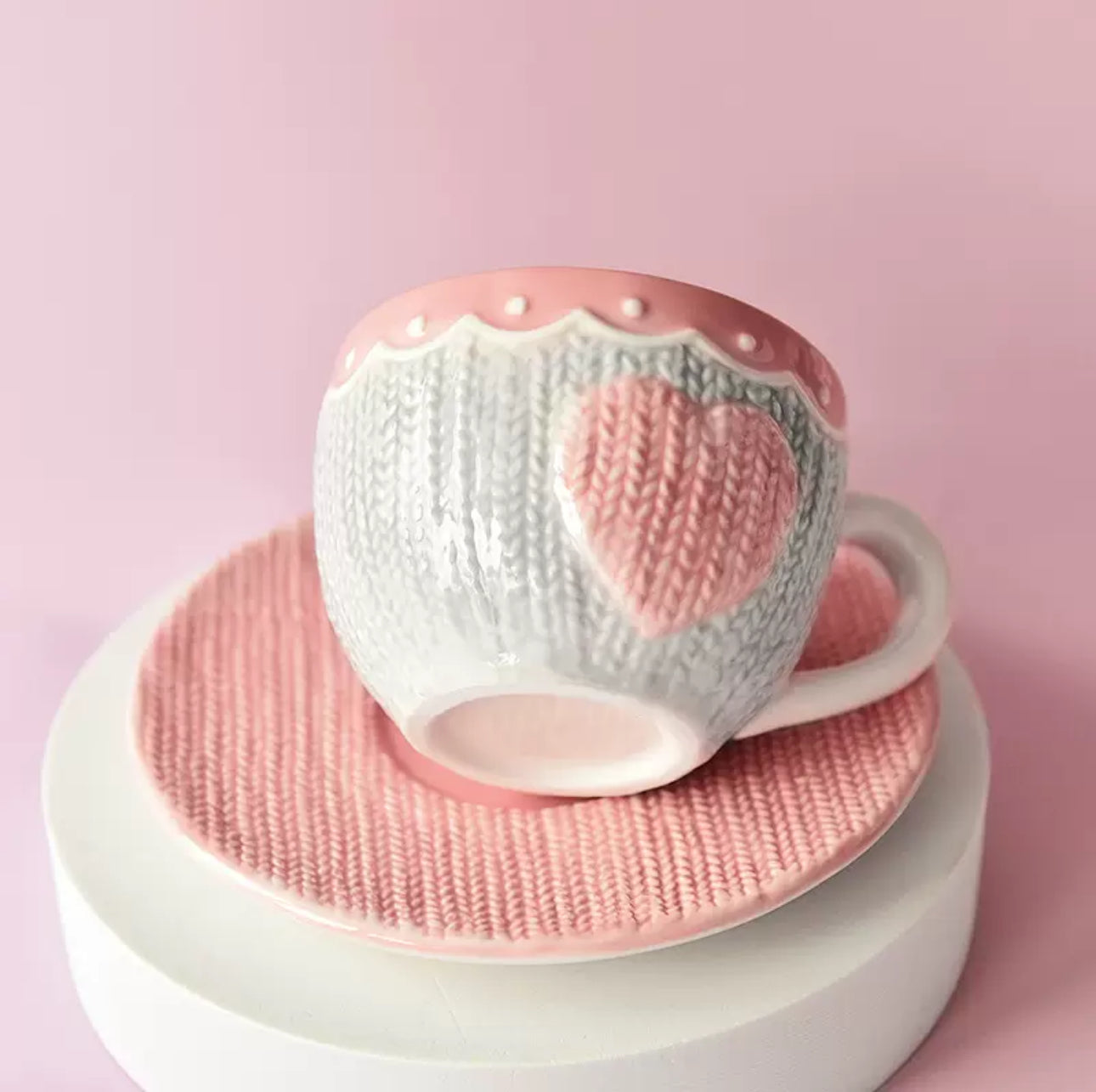 Knit Heart Cup & Saucer Set