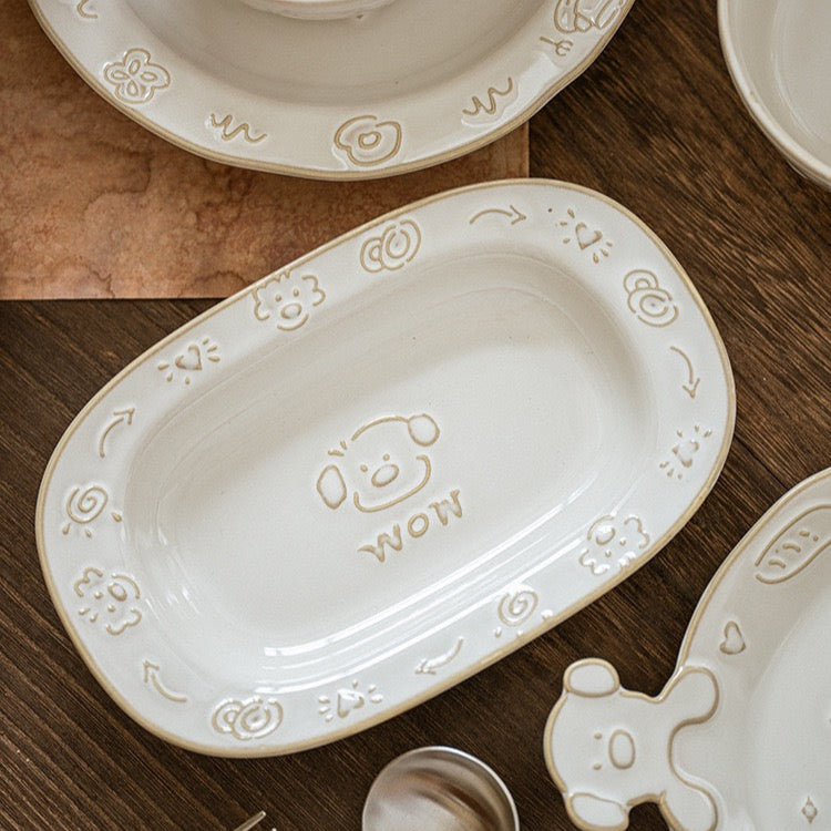Vintage Pup Cream White Embossed Series