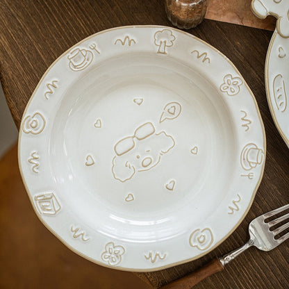 Vintage Pup Cream White Embossed Series