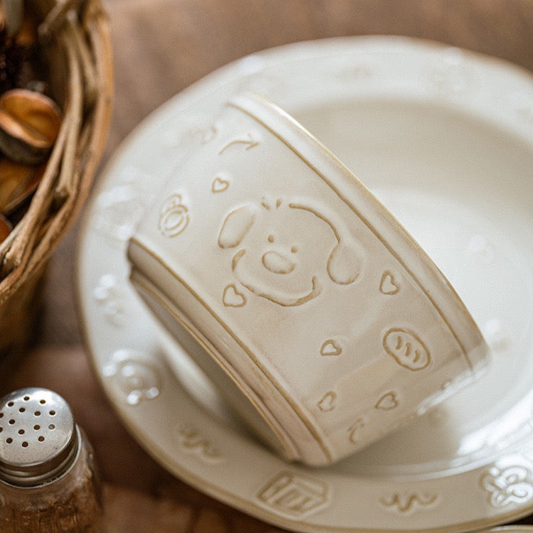 Vintage Pup Cream White Embossed Series