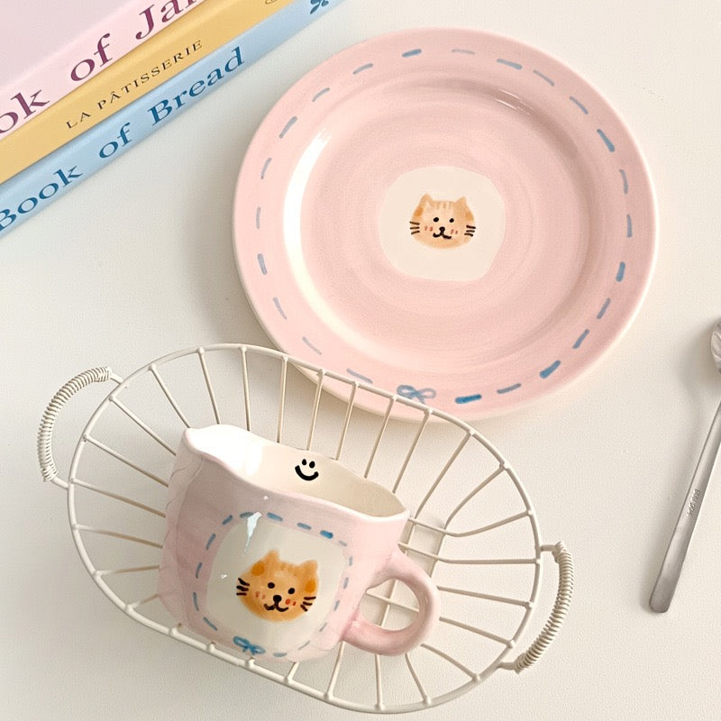 Pink Cat Mug & Plate Set