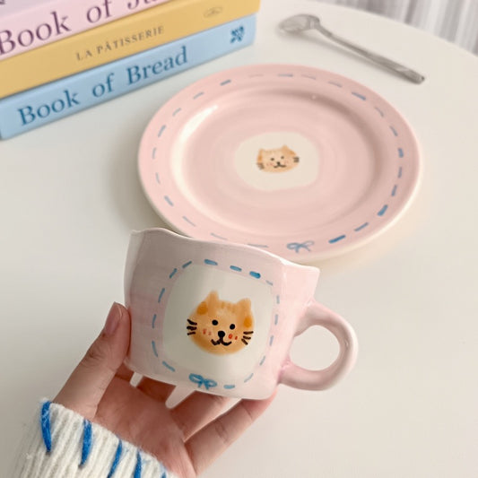 Pink Cat Mug & Plate Set