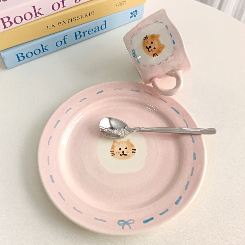Pink Cat Mug & Plate Set