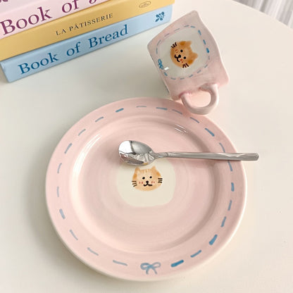 Pink Cat Mug & Plate Set