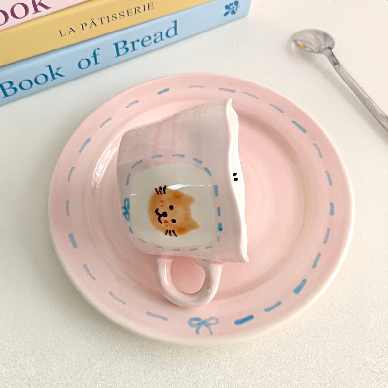 Pink Cat Mug & Plate Set