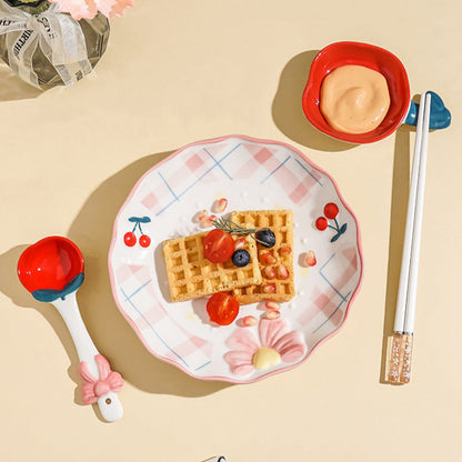 Cherry Bow Gingham Ceramic Set