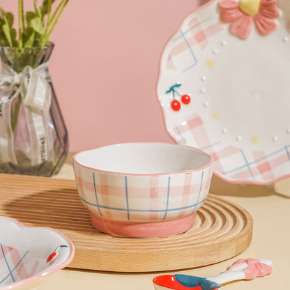 Cherry Bow Gingham Ceramic Set